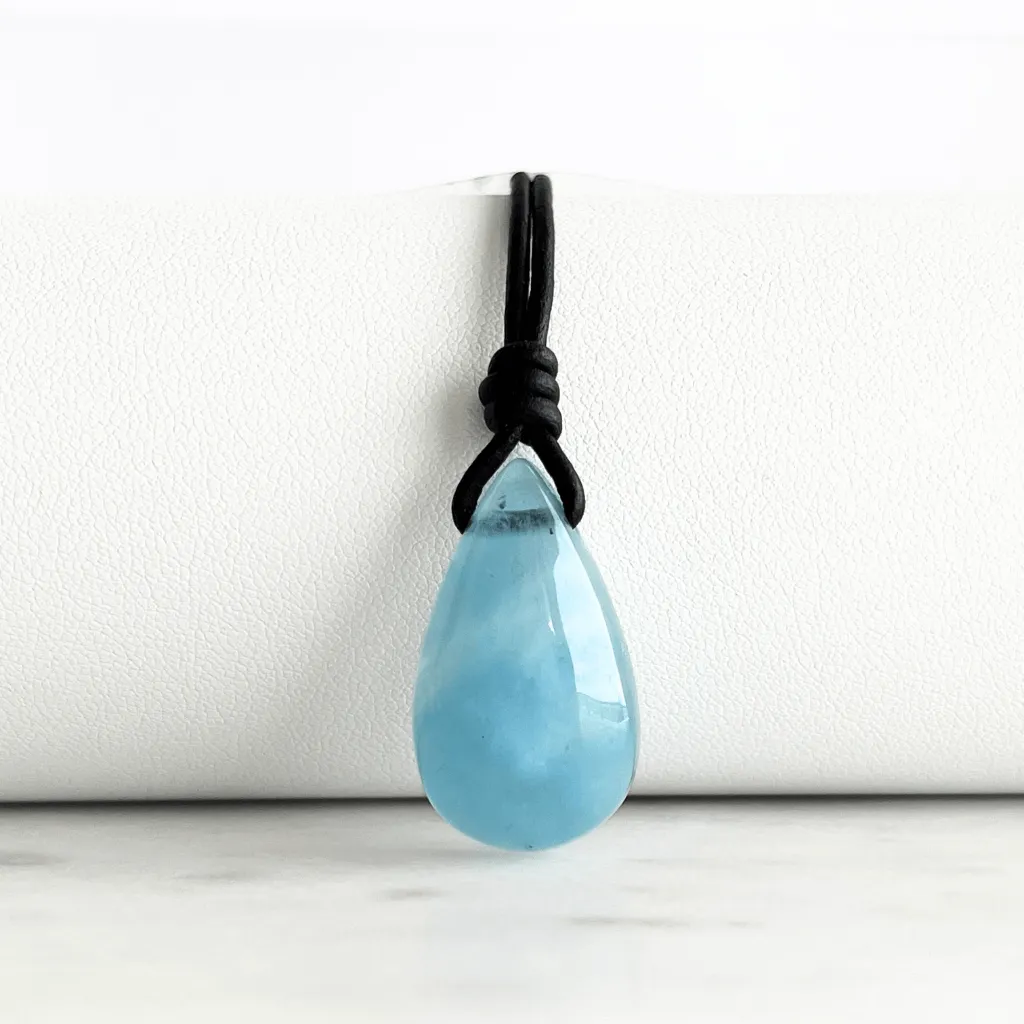 Aquamarine Teardrop Gemstone Pendant - Serene Waters