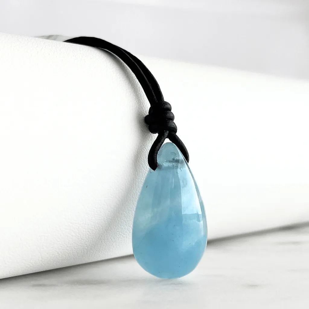 Aquamarine Teardrop Gemstone Pendant - Serene Waters