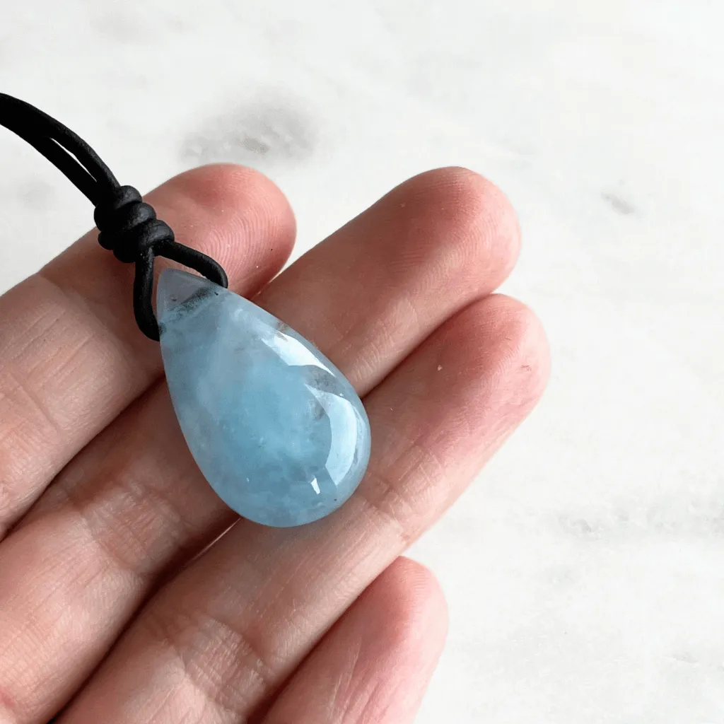 Aquamarine Teardrop Gemstone Pendant - Serene Waters