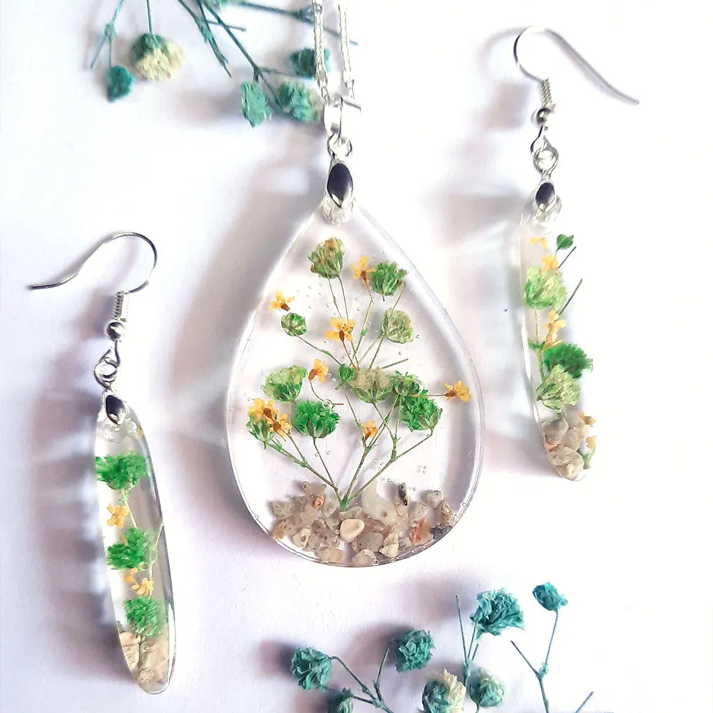 Aquatic Terrarium Real Dried Flower Necklace / Set