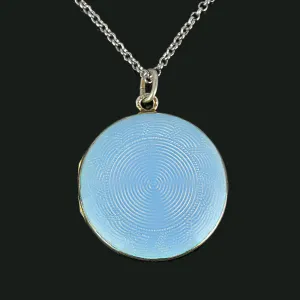 Art Deco Large Blue Guilloche Enamel Gold Gilt Silver Locket