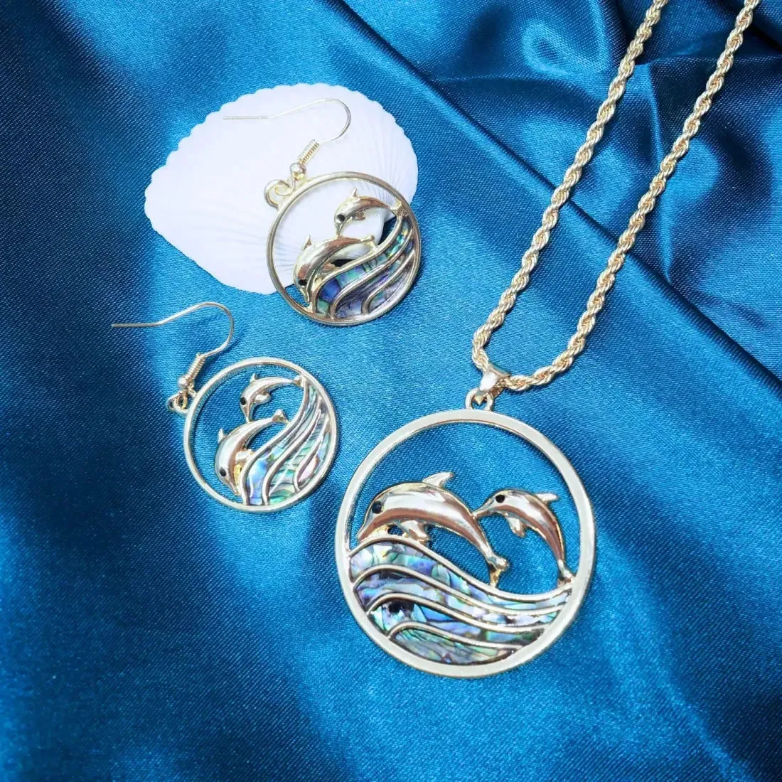 Aurora Dolphin Dance Pendant Hawaiian Necklace