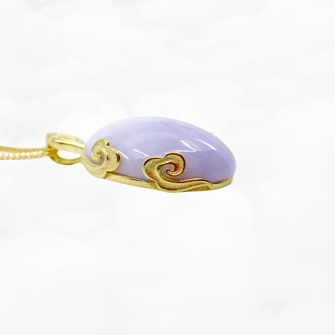 Auspicious Clouds Oval Purple Jadeite Pendant