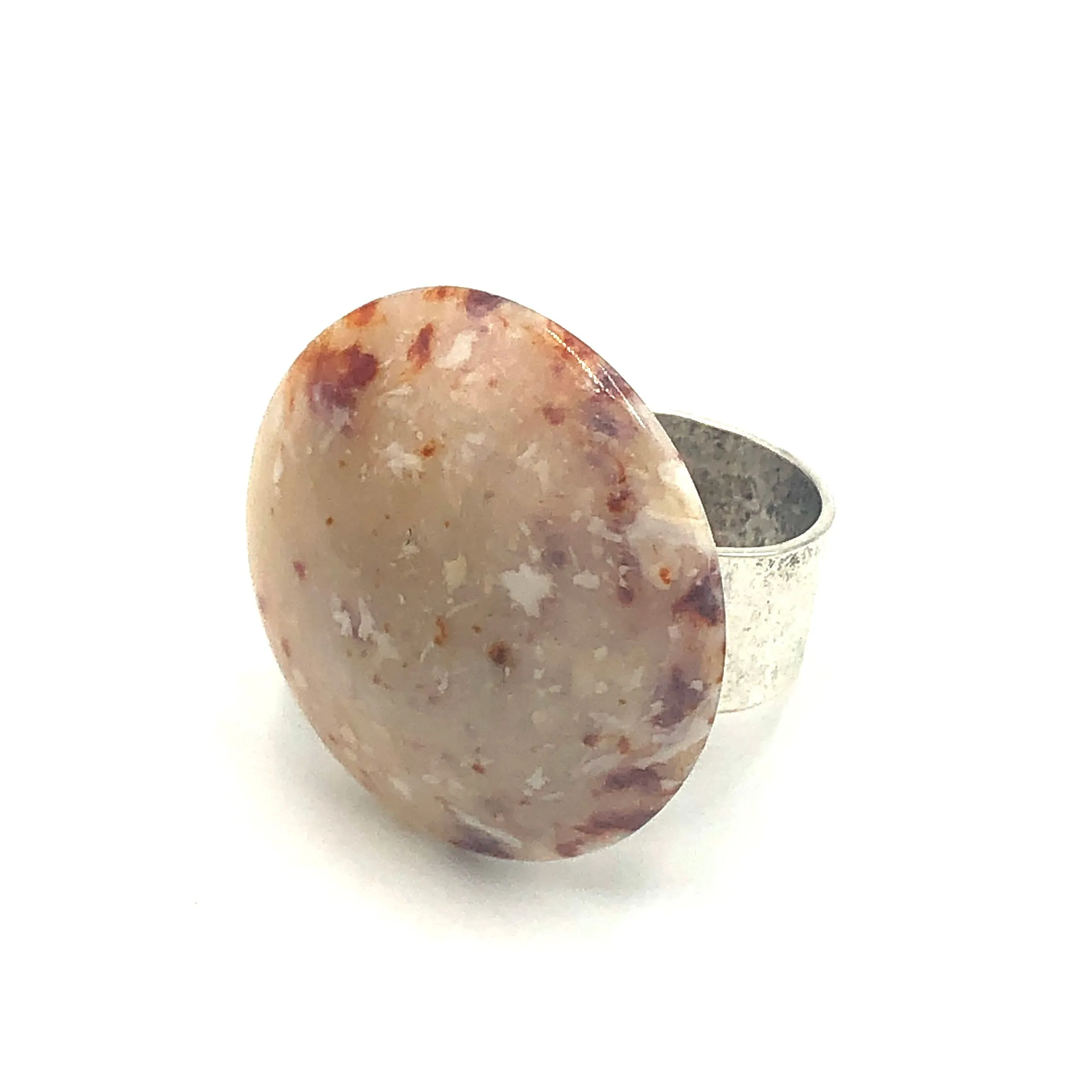 Beige Speckle Lucite Cocktail Ring