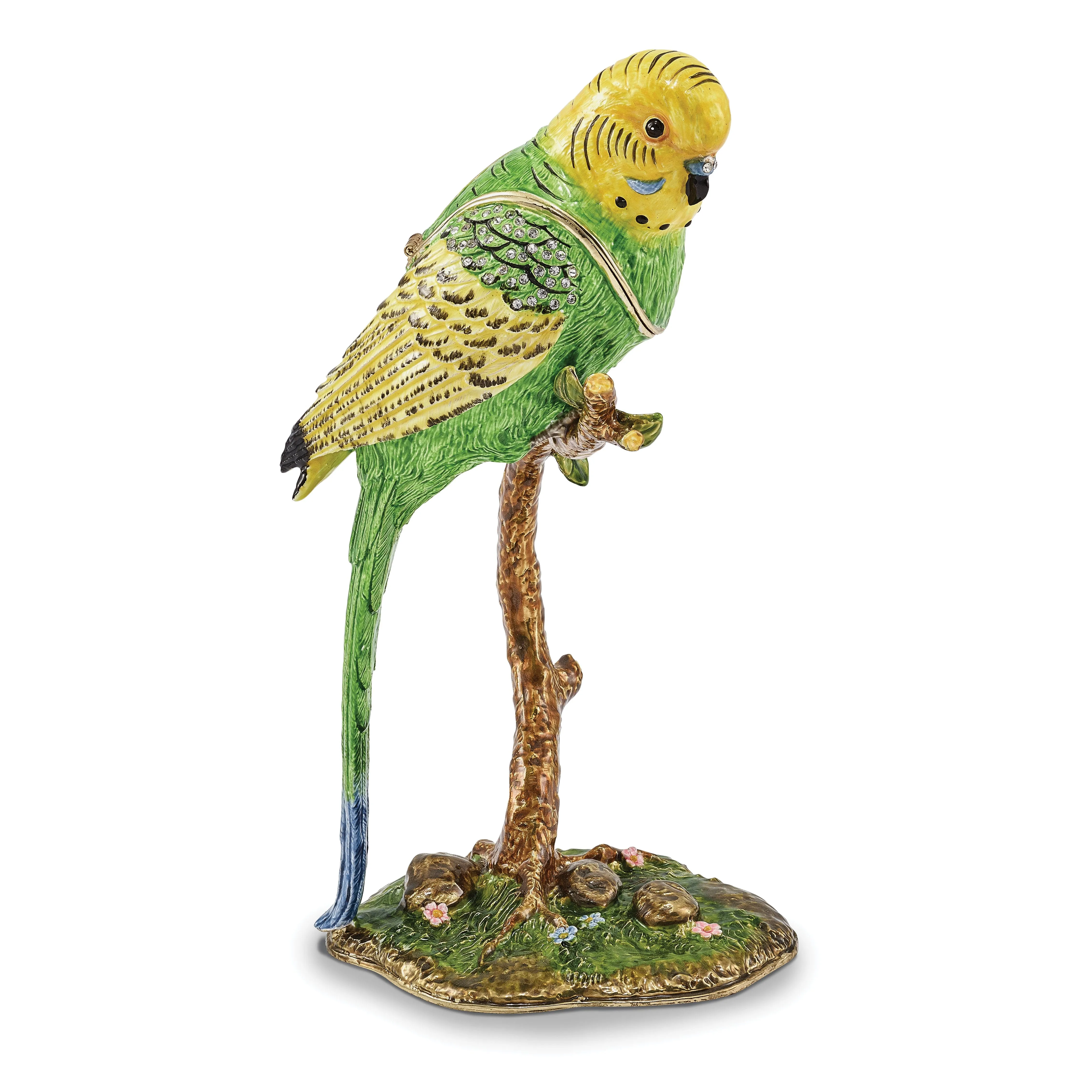 Bejeweled Pewter Multi Color PACO Large Parakeet Parrot Trinket Box