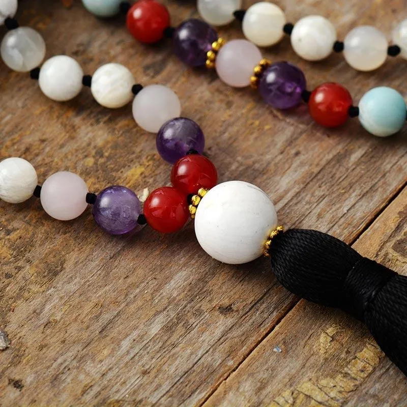 Black Tassel Moonstone Agate Amethyst 108 Mala