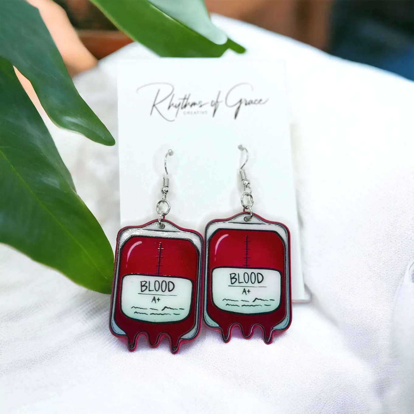 Blood Bag Earrings - Blood Donor, Blood Bank Earrings, Phlebotomist, Handmade Earrings, Appreciation Gift, Blood Donation