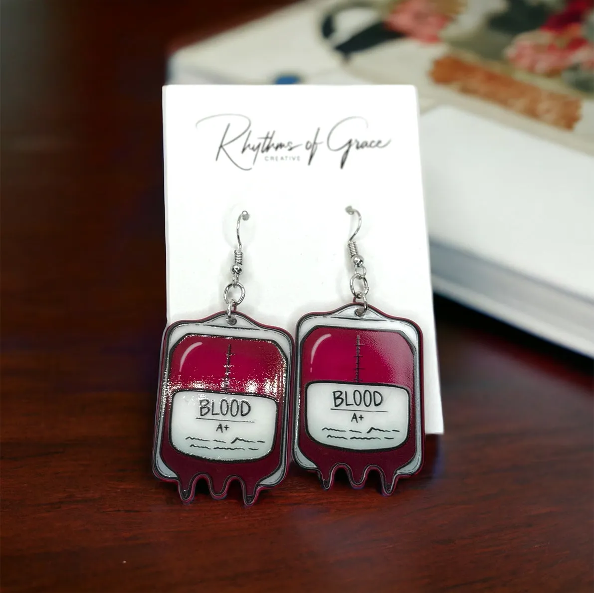 Blood Bag Earrings - Blood Donor, Blood Bank Earrings, Phlebotomist, Handmade Earrings, Appreciation Gift, Blood Donation