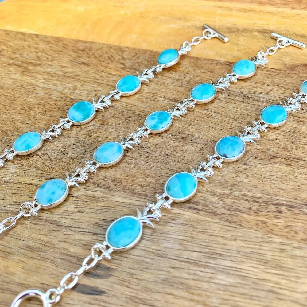 Blue Larimar 925 Sterling Silver Natural Gemstone Adjustable Bracelet