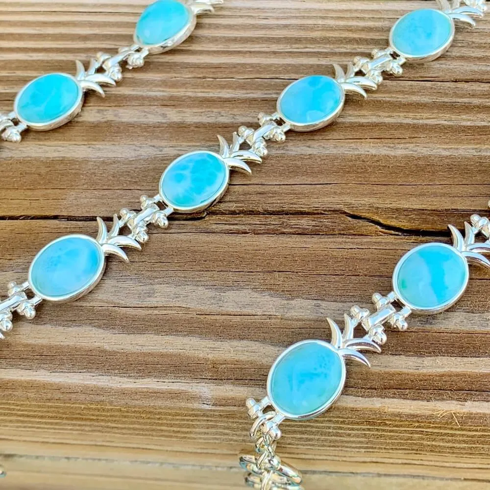 Blue Larimar 925 Sterling Silver Natural Gemstone Adjustable Bracelet