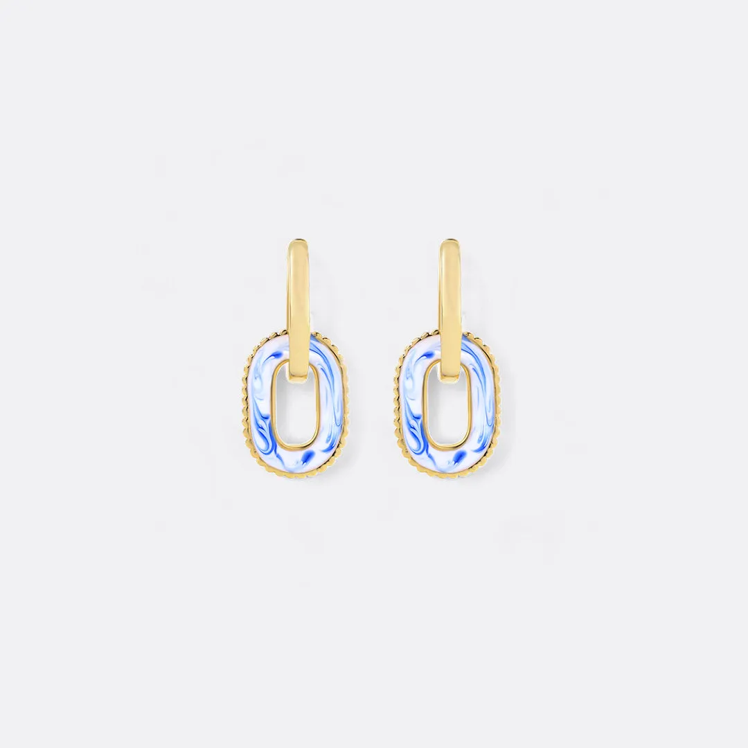 Blue Porcelain Link Earrings