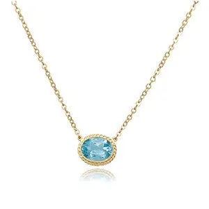 Blue Topaz Oval & Rope Halo Pendant with Chain