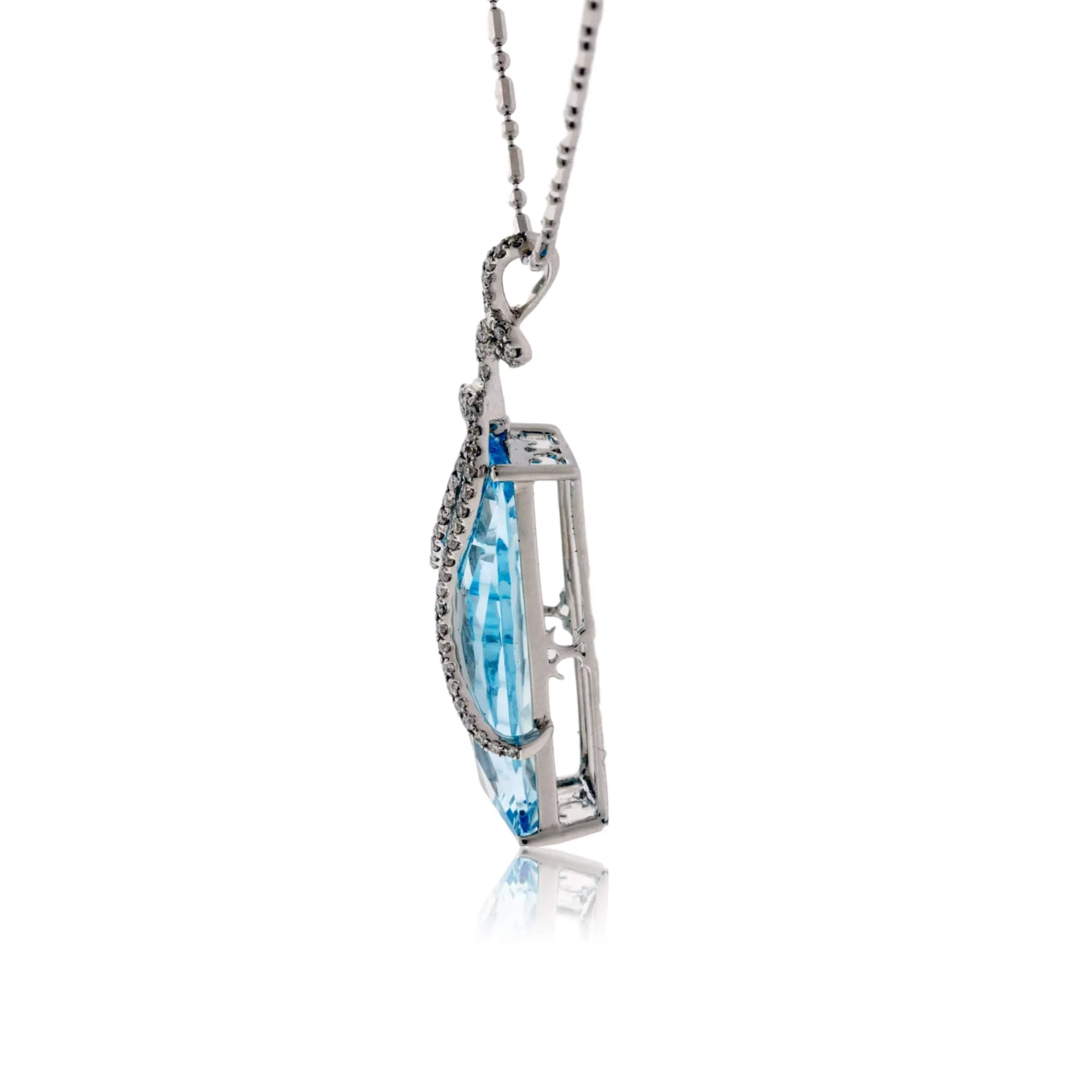 Blue Topaz with Draped Elegant Diamond Accents Pendant