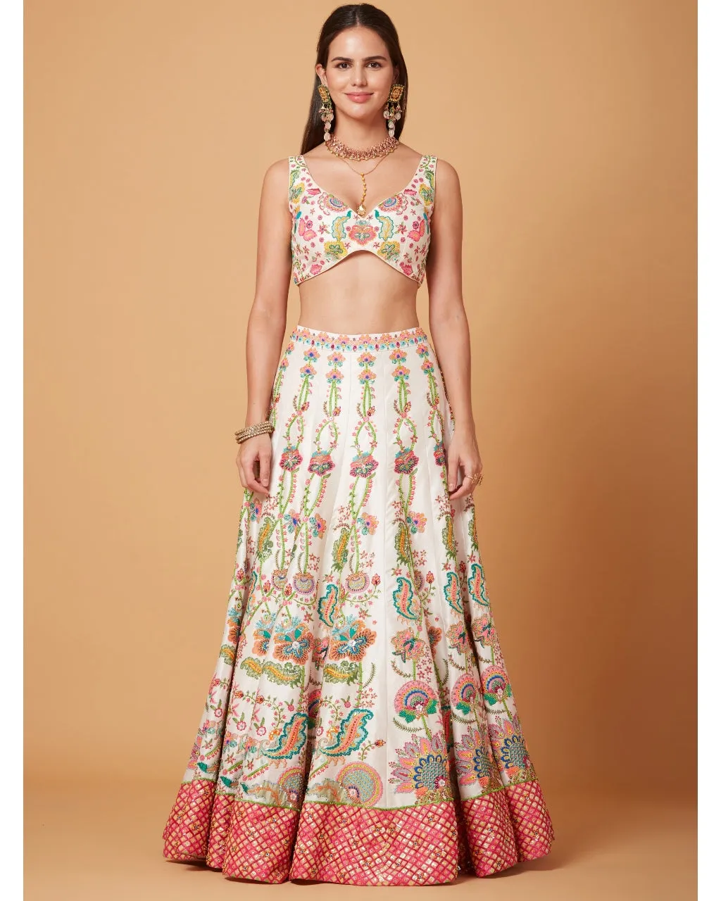 Blush Ivory Floral Embroidered Lehenga Set