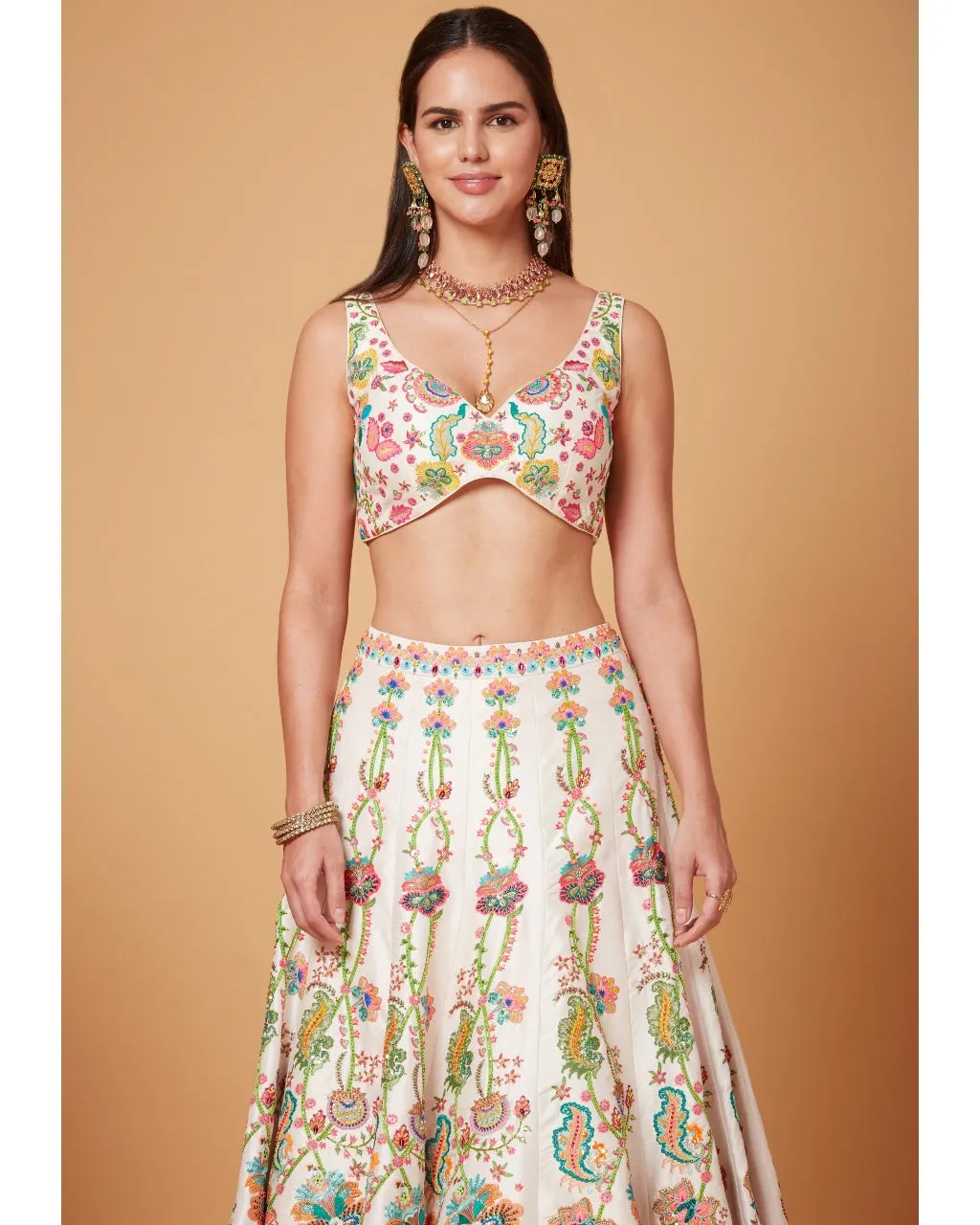 Blush Ivory Floral Embroidered Lehenga Set