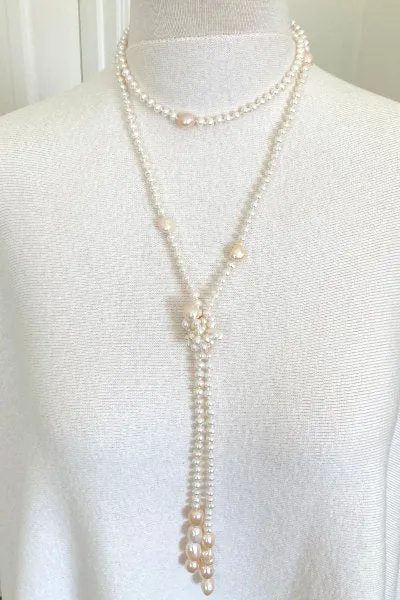 Blush Pearl Lariat | Versatile White and Blush Baroque Pearls | By Pearly Girls