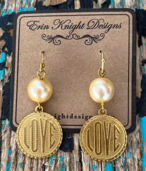 Brass Coin & Pearl Earrings