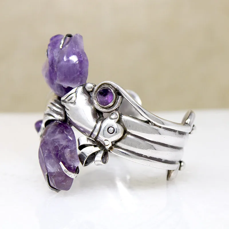 Breathtaking Spratling Silver & Amethyst Flower Cuff