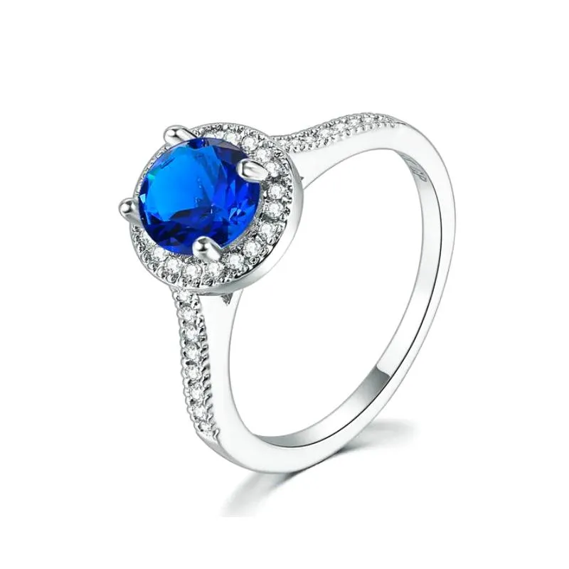 Bright Sapphire Blue 1.2CT CZ Halo Ring