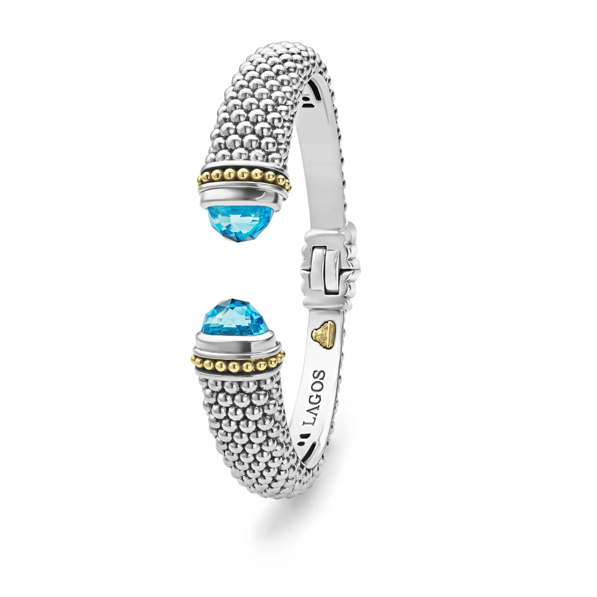 Caviar Color Swiss Blue Topaz Cuff Bracelet | 12mm