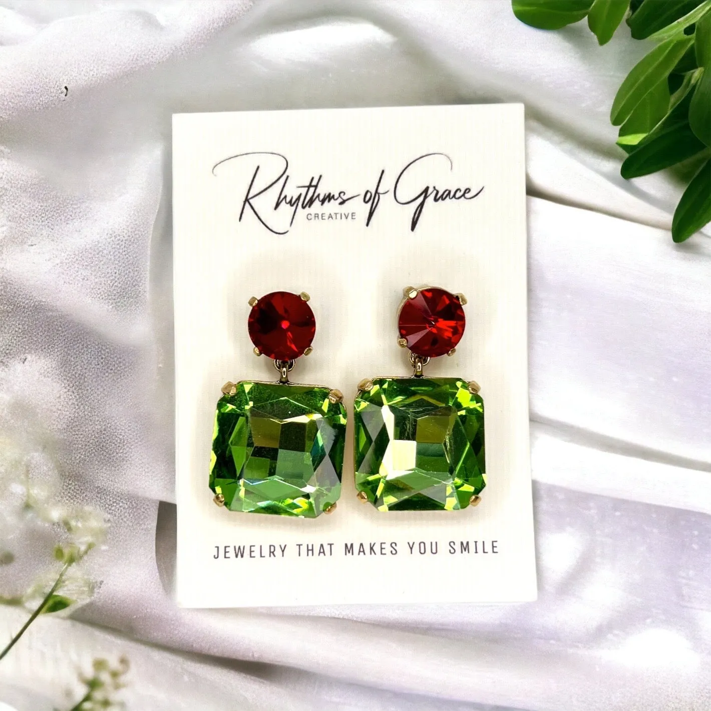 Christmas Earrings - Christmas Ball, Rhinestone Earrings, Red and Green, Holiday Earrings, Purple Green Gold, Christmas Rhinestones