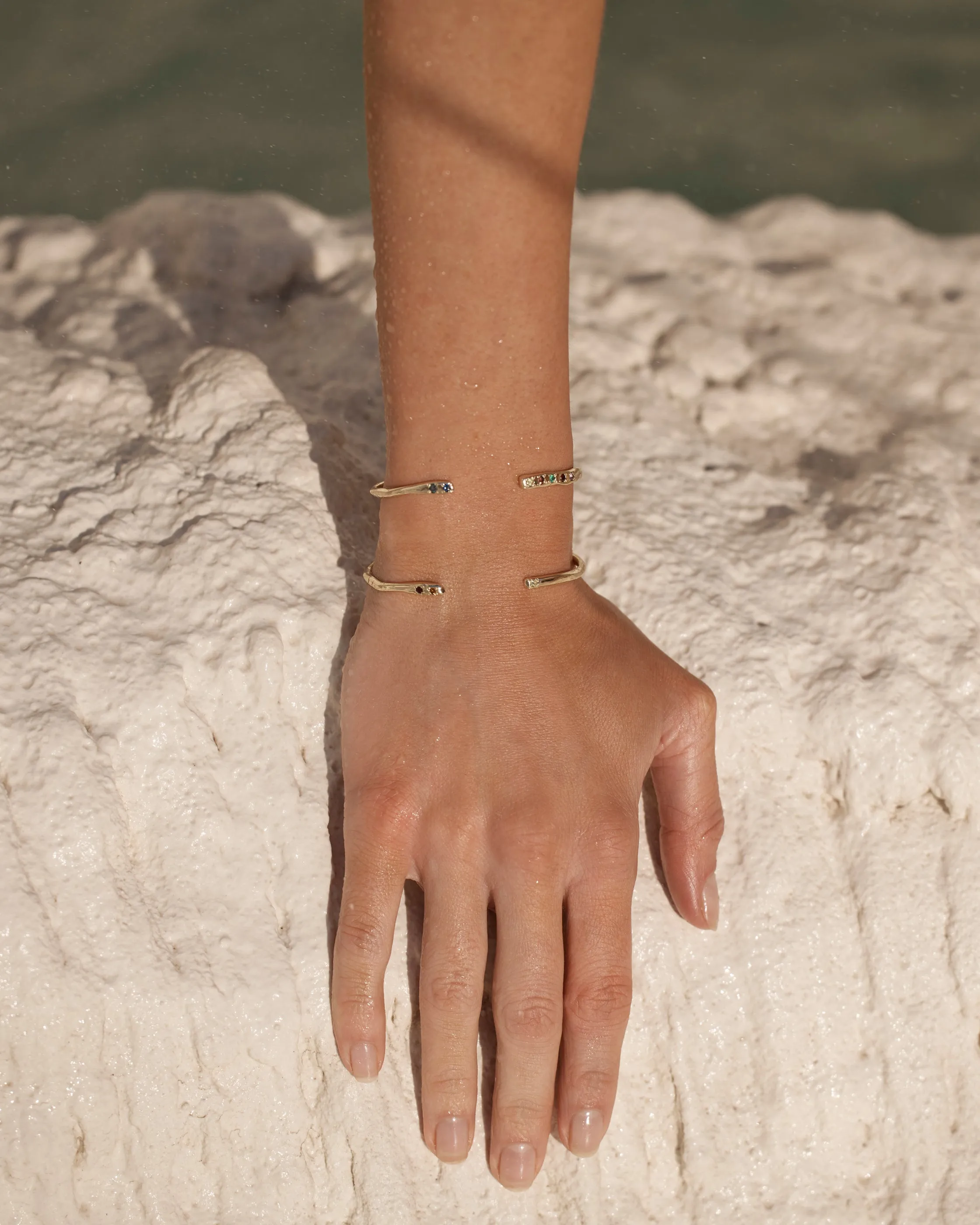 Collective Stone Cuff Bracelet | Solid Yellow Gold