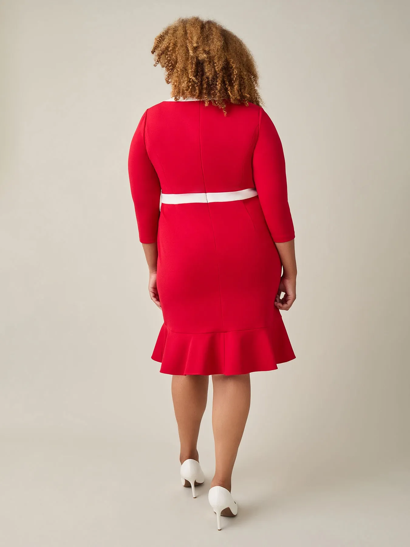 Colorblock Ruffle Hem Dress, Crimson/Cream