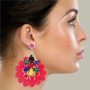 Colorful Faux Gems and Textile Drop Earrings