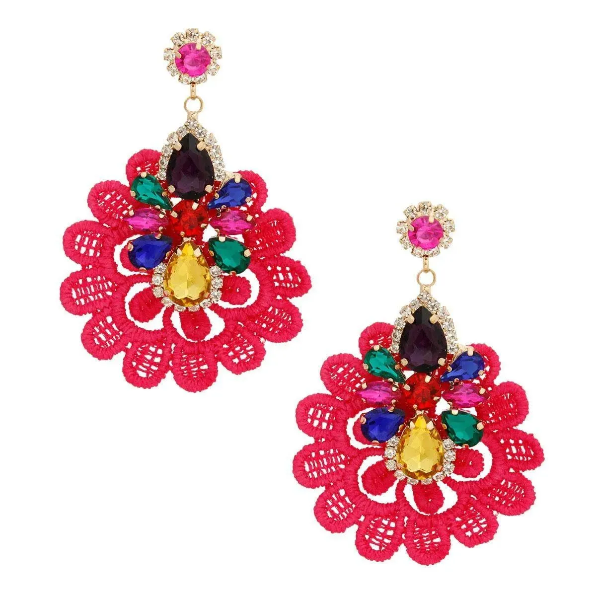 Colorful Faux Gems and Textile Drop Earrings