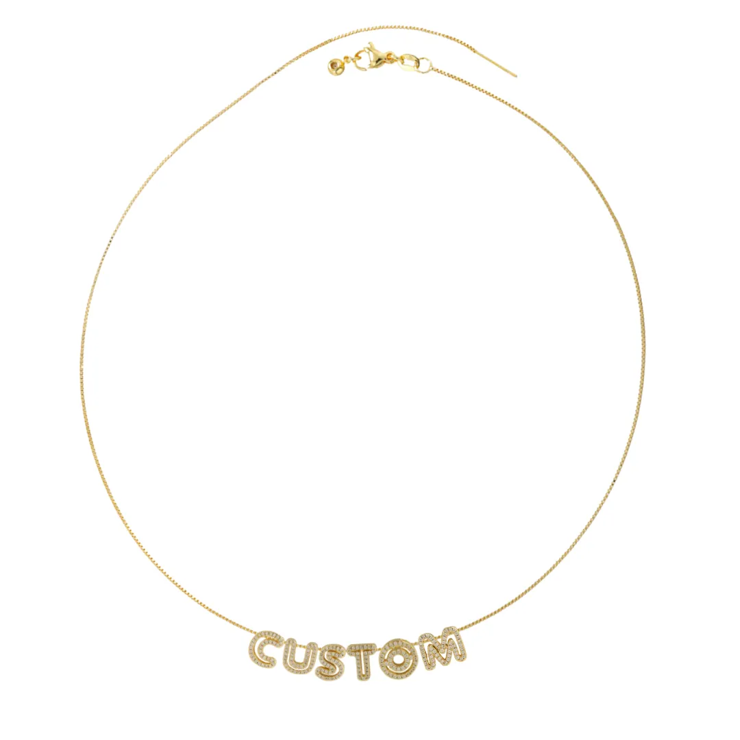 Custom Cz Cut Out Name Slider Gold Filled Necklace