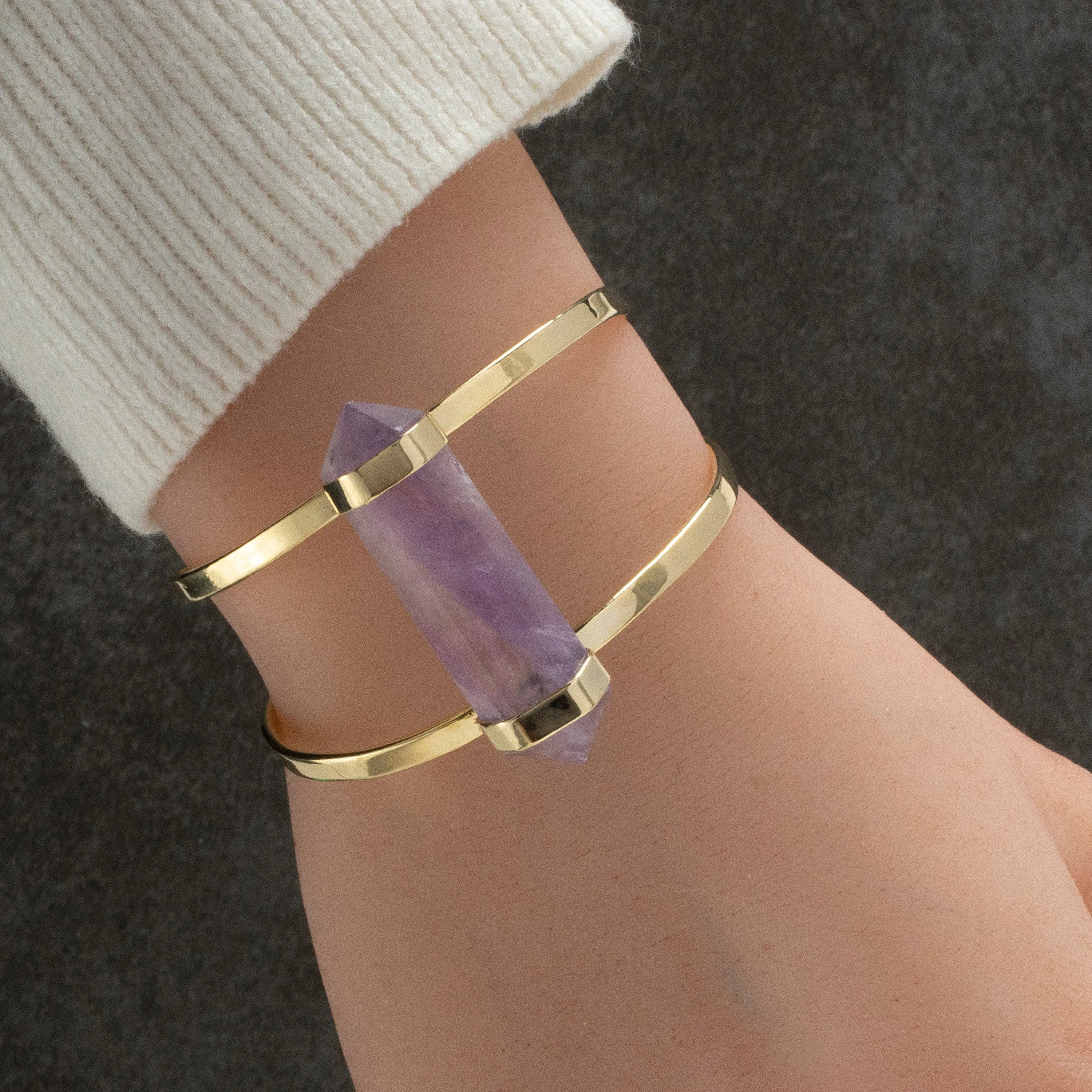 Double Terminated Amethyst Cuff Bracelet