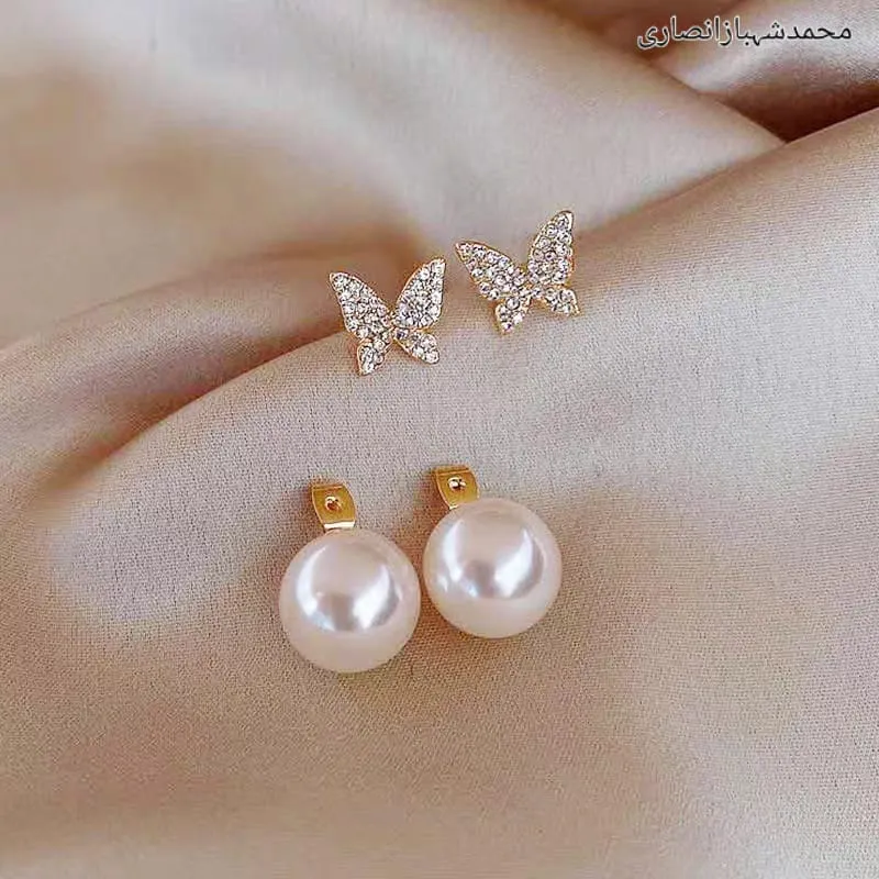 Earrings For Wonen Butterfly Shaped Crystal Studded Pearl Drop Earrings For Women and Girls