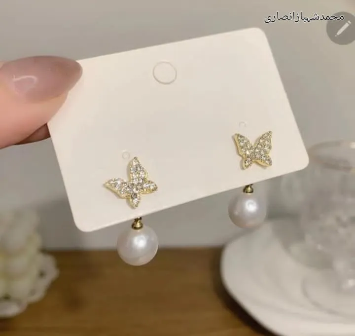 Earrings For Wonen Butterfly Shaped Crystal Studded Pearl Drop Earrings For Women and Girls