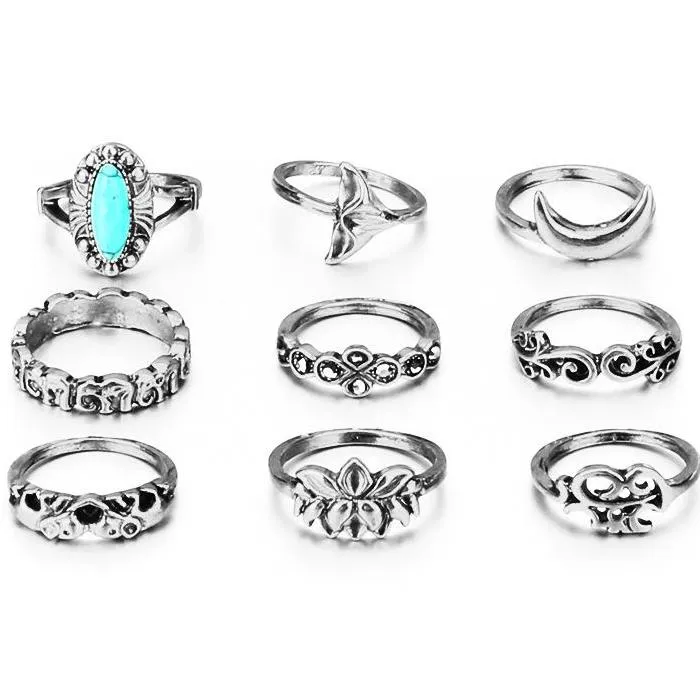 Earthly Wonders Boho Midi-Knuckle Rings Set of 9