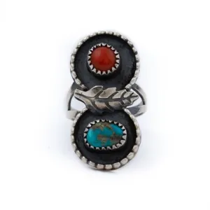 Earthy Turquoise x Red Coral Navajo Ring