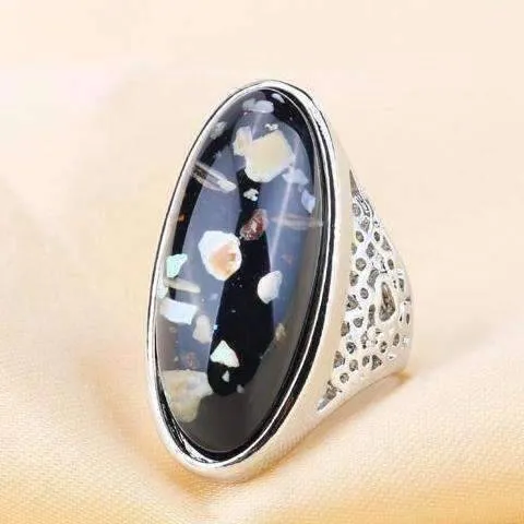 Elongated Abalone Cabochon Heart Cut-Out Silver Ring