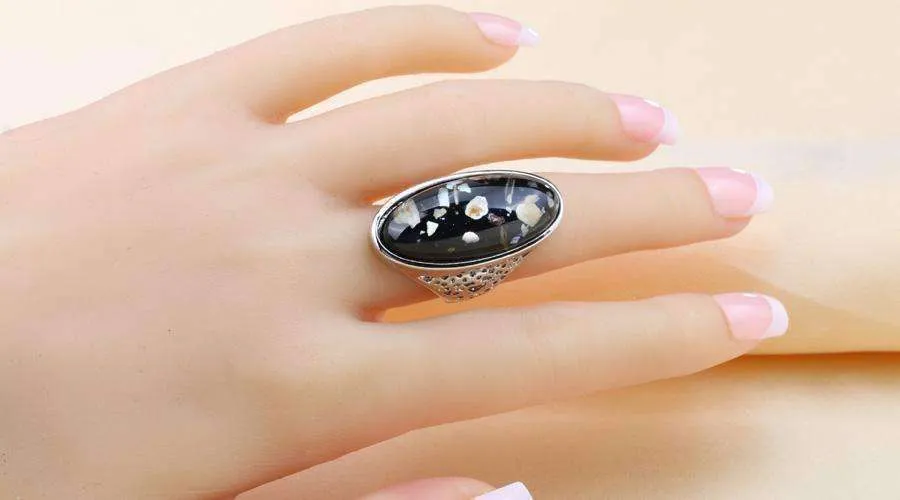 Elongated Abalone Cabochon Heart Cut-Out Silver Ring