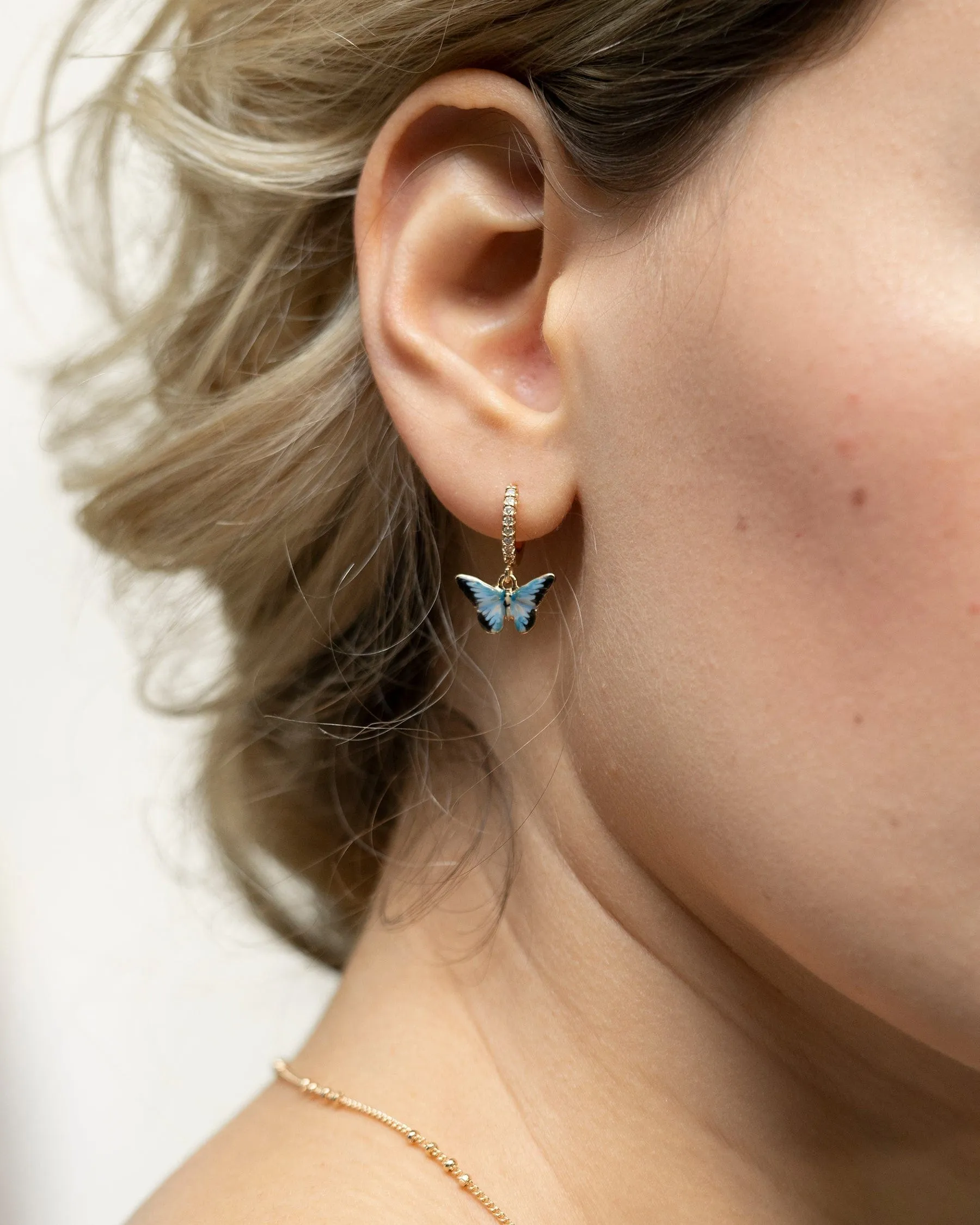 Enamel Blue Butterfly Huggie Earrings