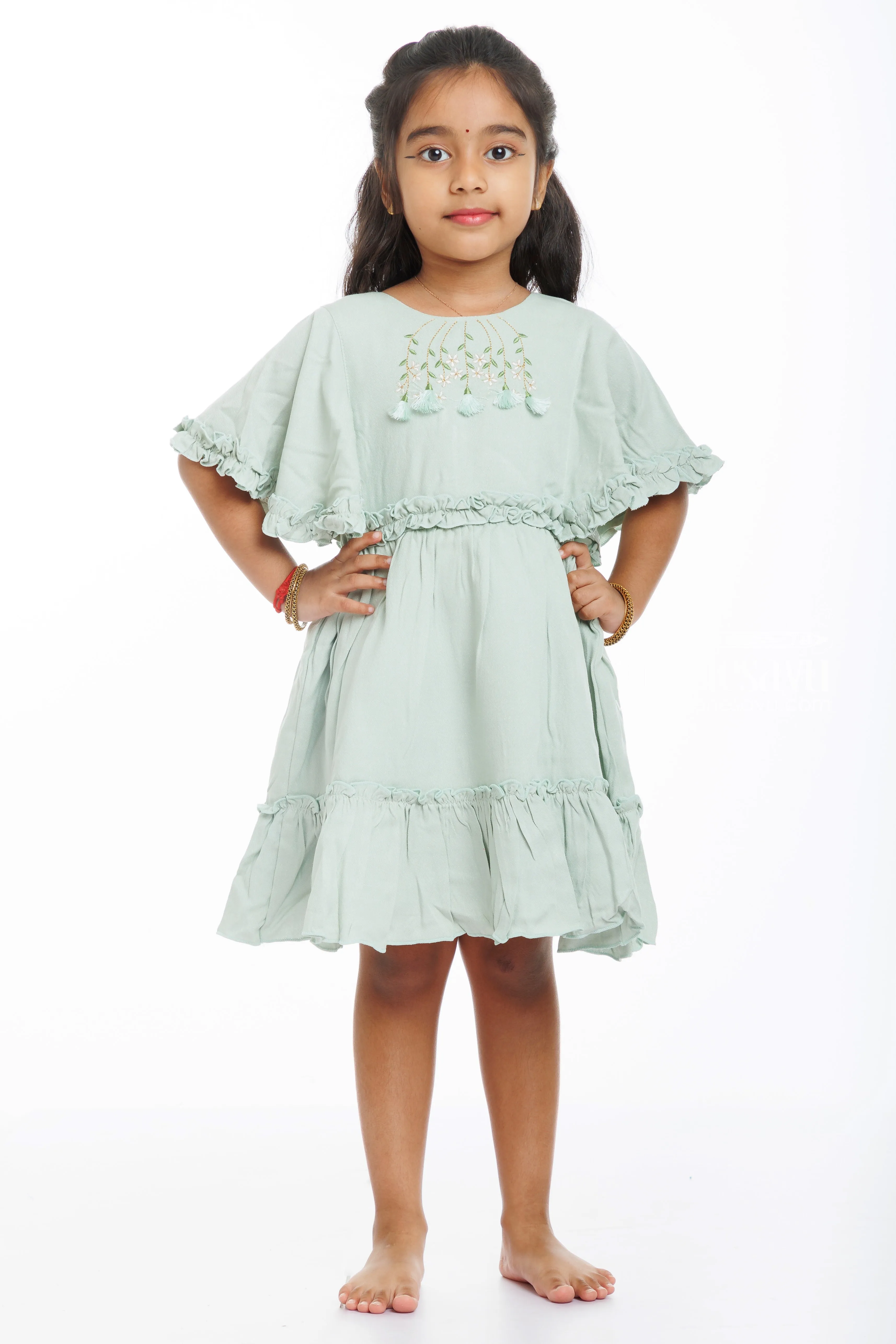 Enchanted Forest Green Cotton Frock for Little Girls