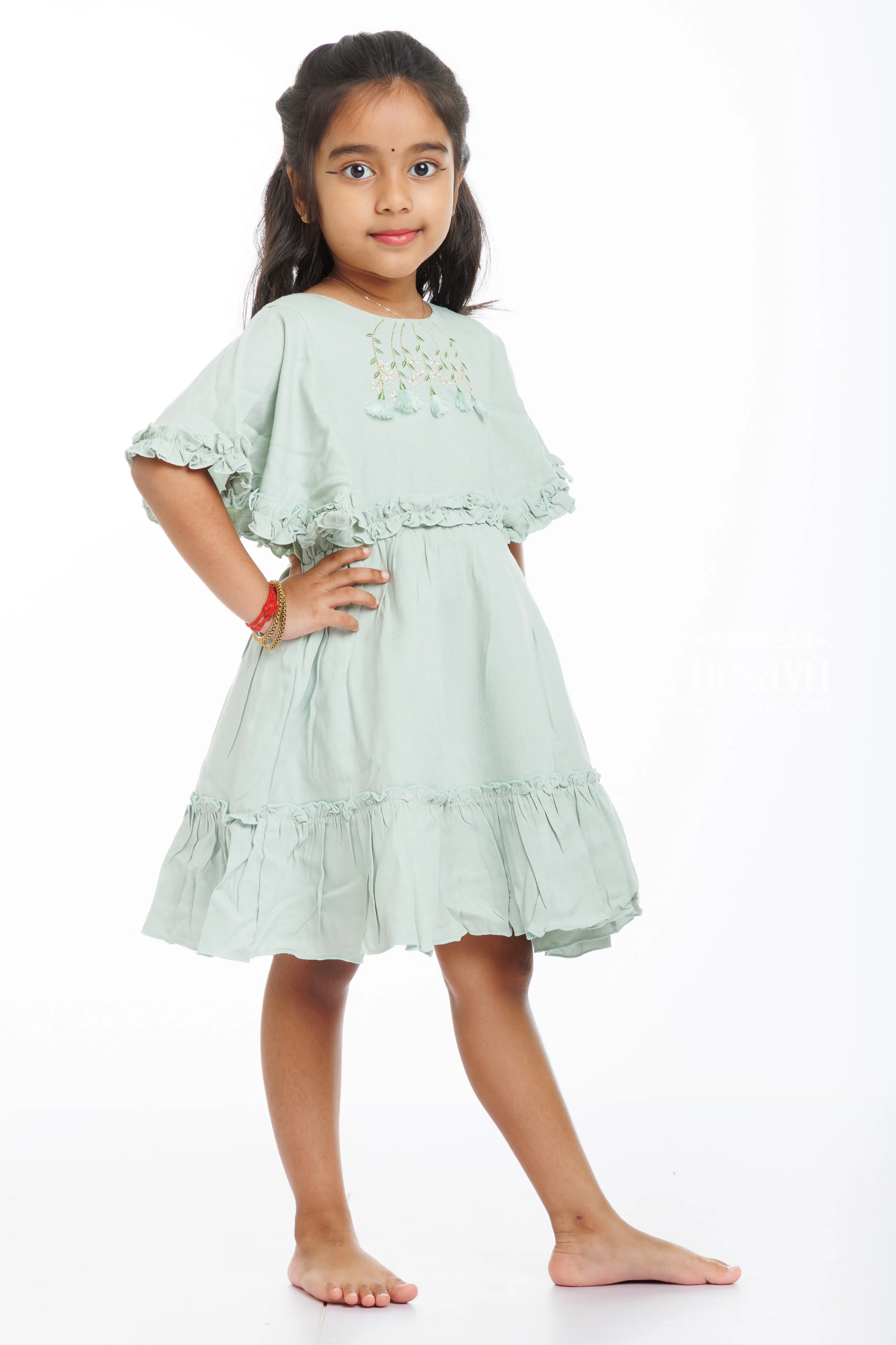 Enchanted Forest Green Cotton Frock for Little Girls