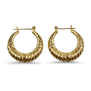 Estate 14k Yellow Gold Puffy Ridged Hoop Earrings