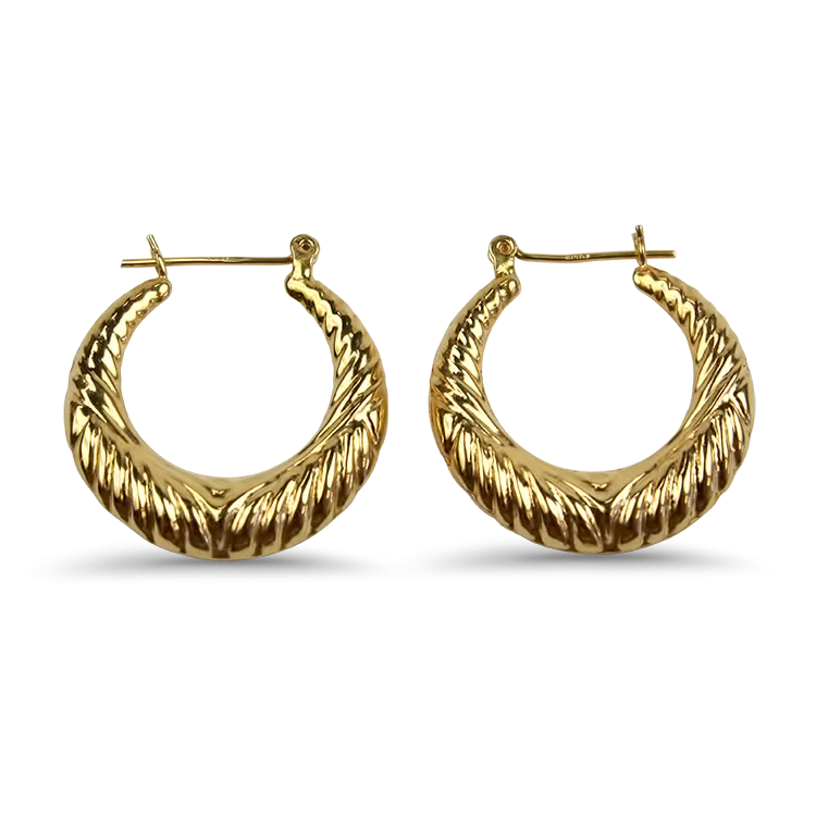 Estate 14k Yellow Gold Puffy Ridged Hoop Earrings