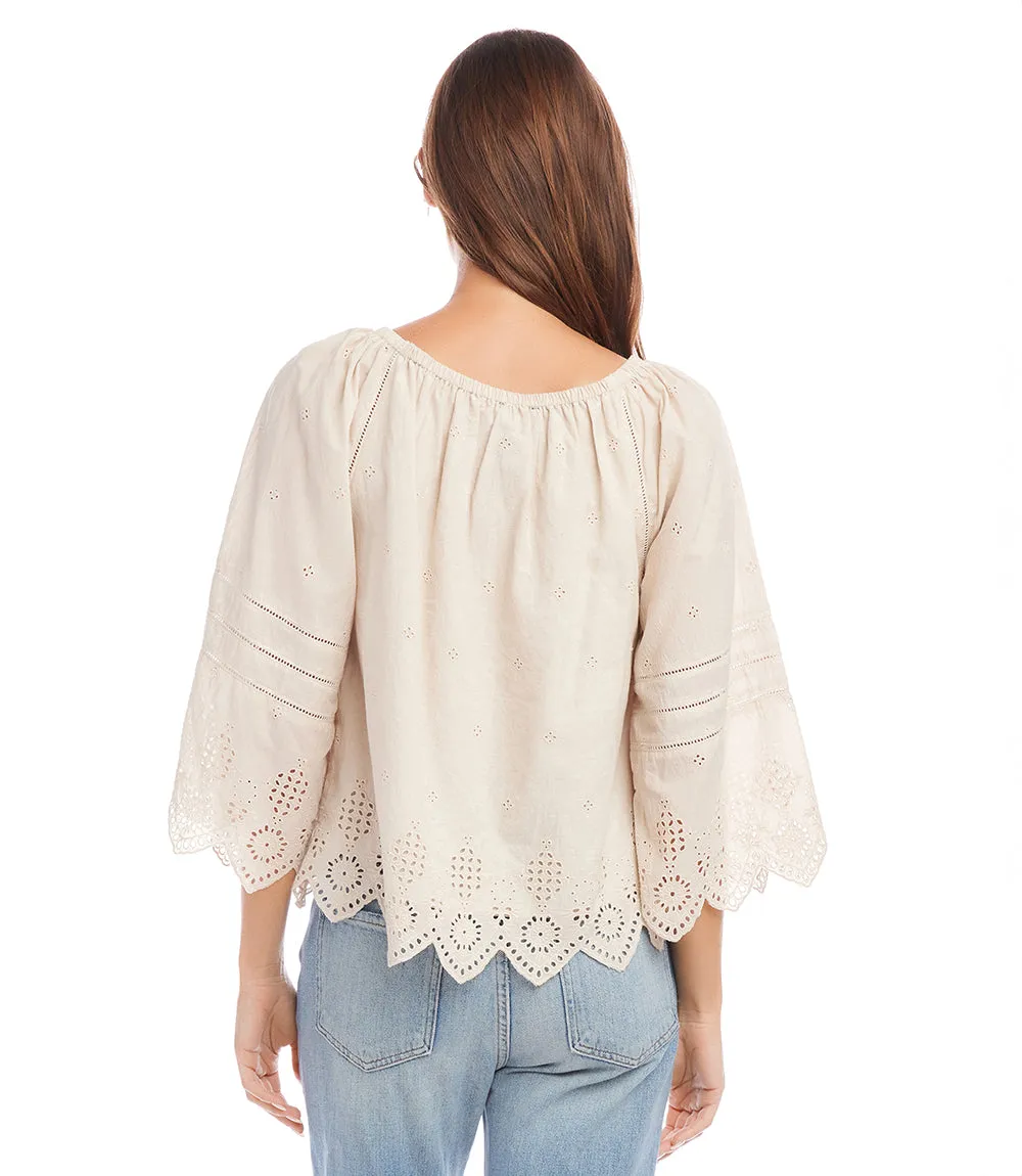 Eyelet Flutter Sleeve Top