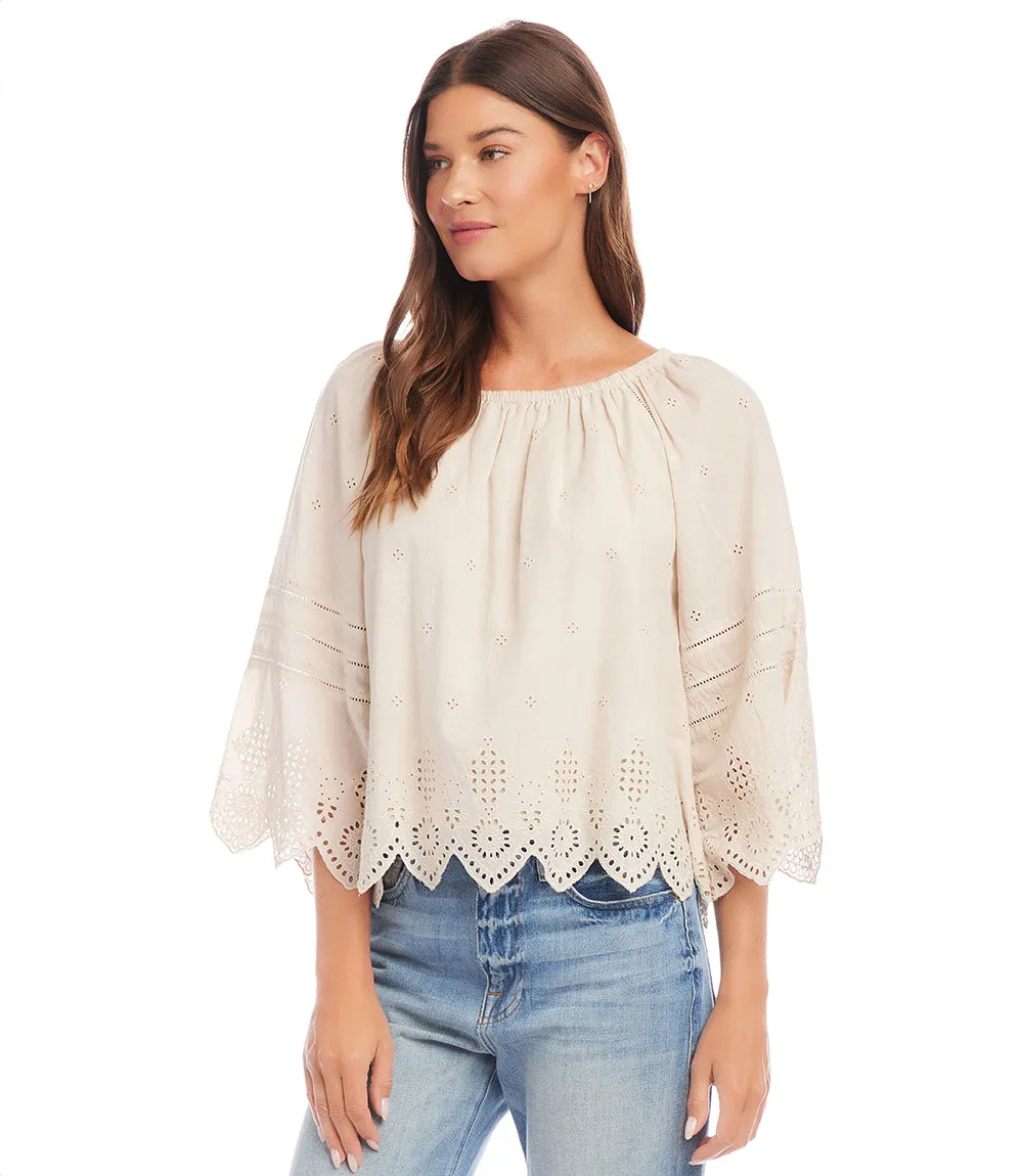 Eyelet Flutter Sleeve Top