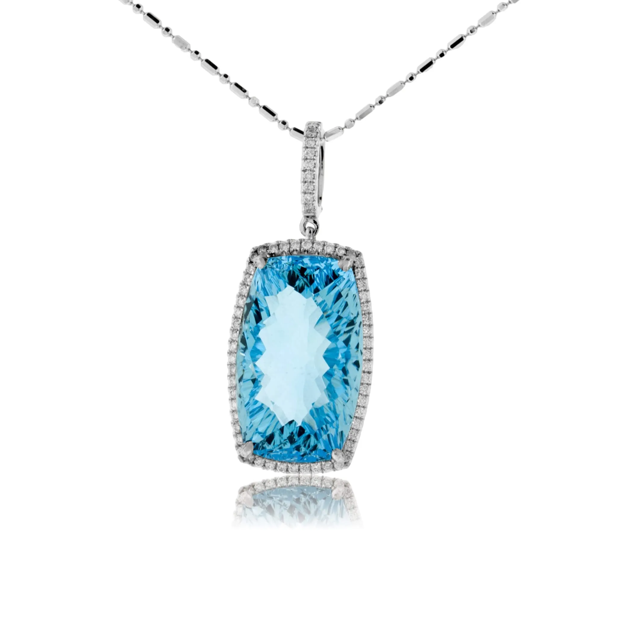 Fancy Cut Blue Topaz with Diamond Halo Pendant