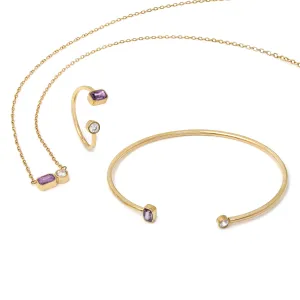 February Amethyst Birthstone Gift Set - Yellow Gold