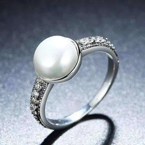 Freshwater Pearl and CZ Sterling Silver Ring