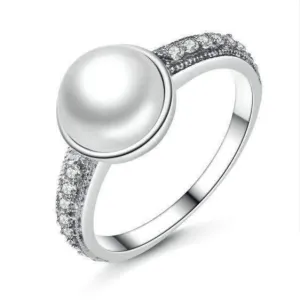 Freshwater Pearl and CZ Sterling Silver Ring