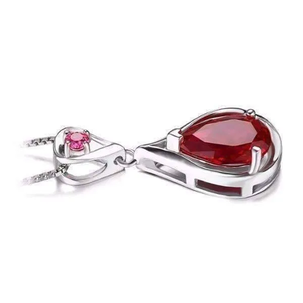 Gala 3.8CT Pear Drop Simulated Pigeon Blood Ruby IOBI Precious Gems 925 Sterling Silver Pendant