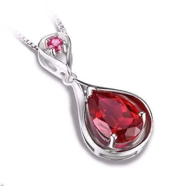 Gala 3.8CT Pear Drop Simulated Pigeon Blood Ruby IOBI Precious Gems 925 Sterling Silver Pendant